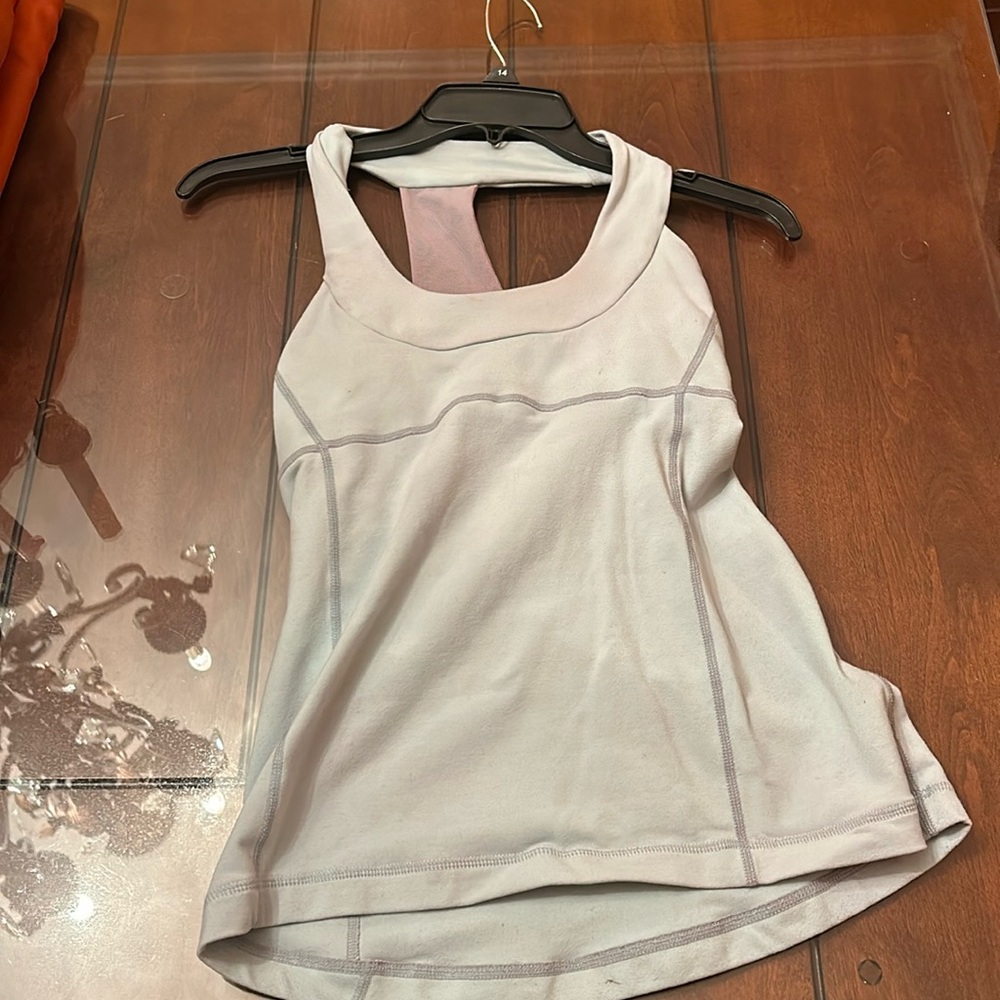 lululemon vintage race back tank top light blue/grey built in bra